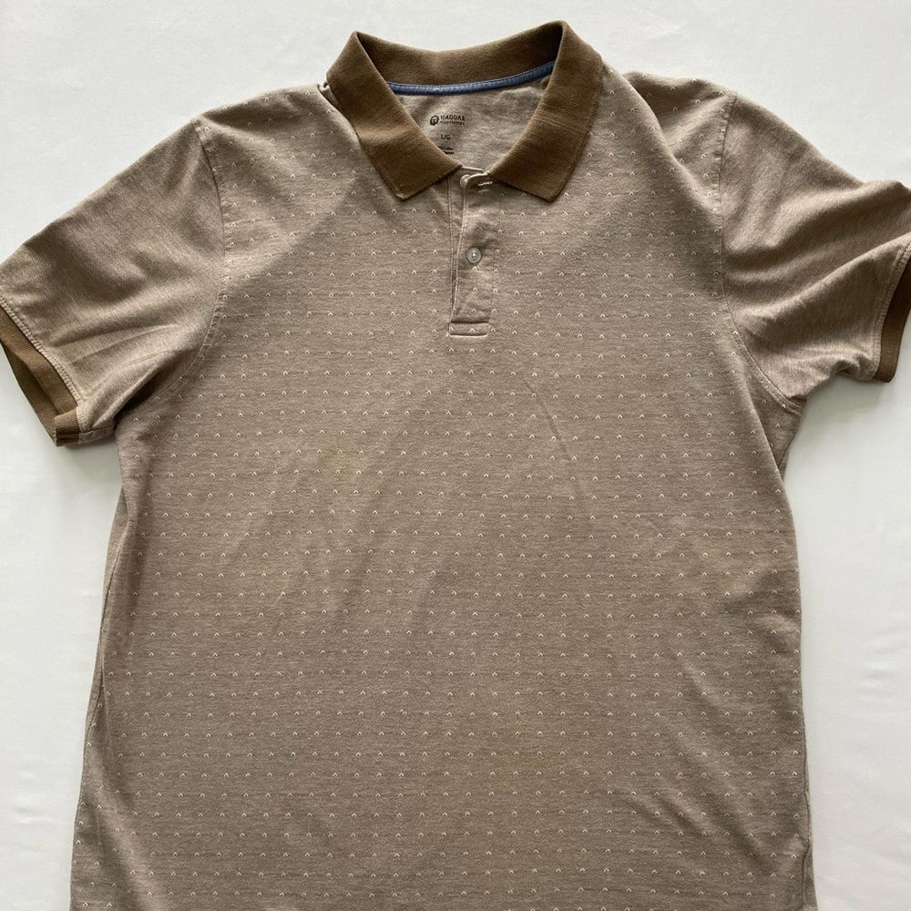 Haggar Men’s Tan Chevron Polo - 100% Cotton - Size L